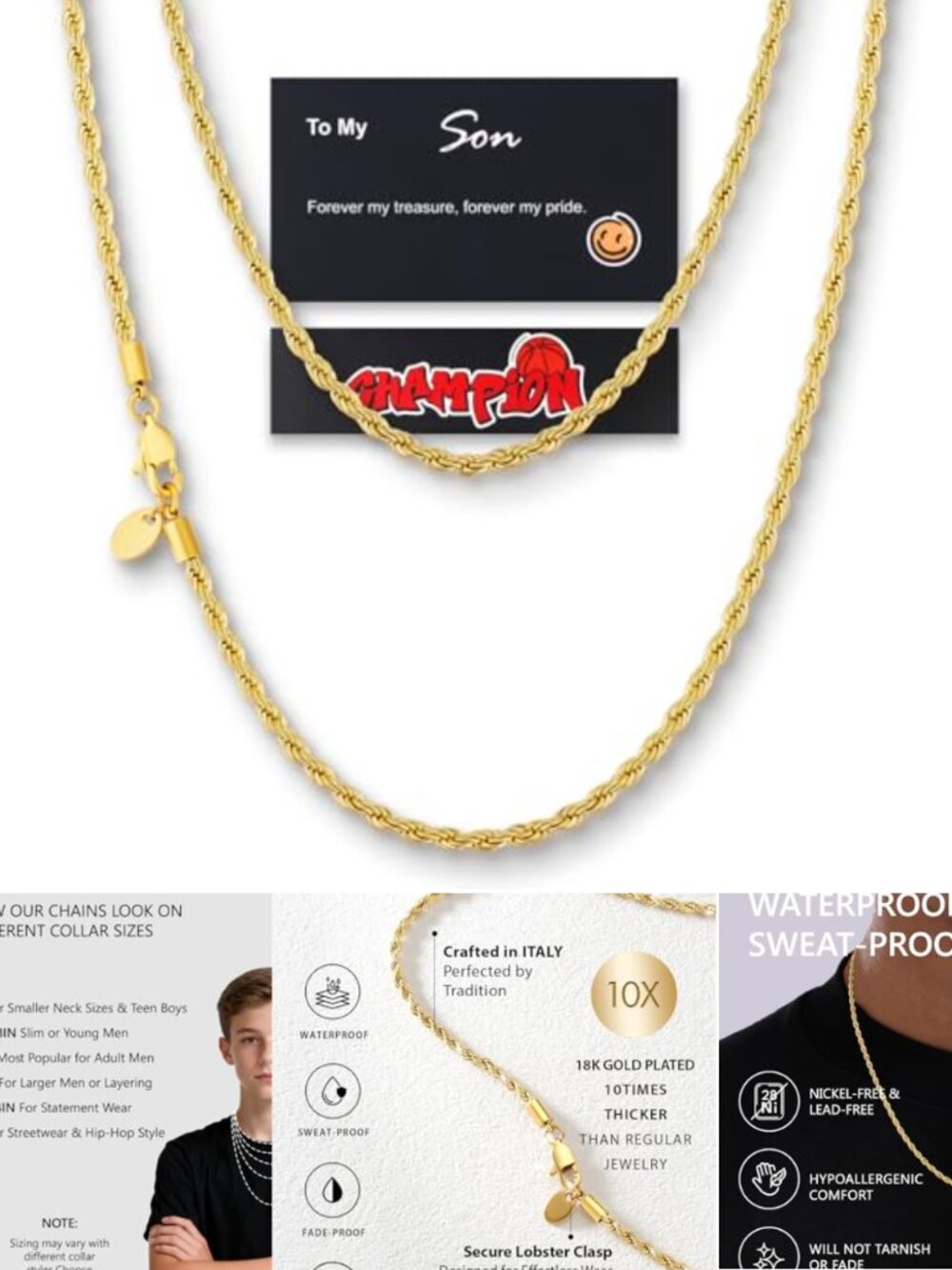 18K White Gold Plated 3mm Rope Chain Necklace Men